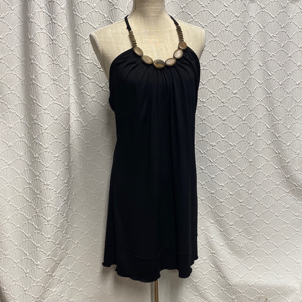 I.N. San Francisco size large Black mini‎ Dress stretch halter comfy casual